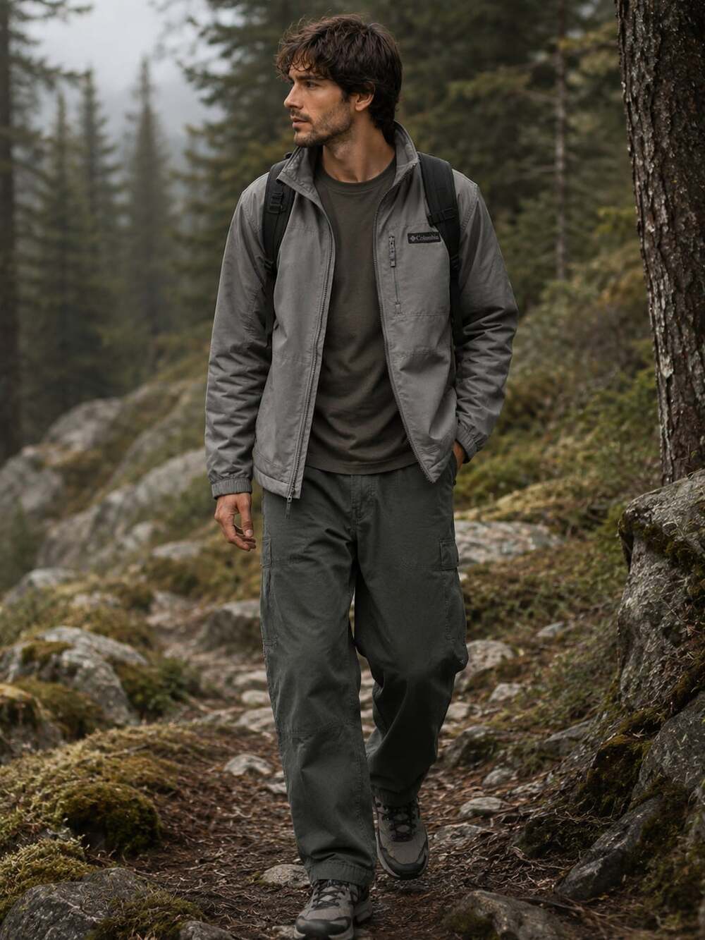 Columbia Fleece Lined Gray Jacket Men’s Medium Outdoor Hiking Full Zip Coat